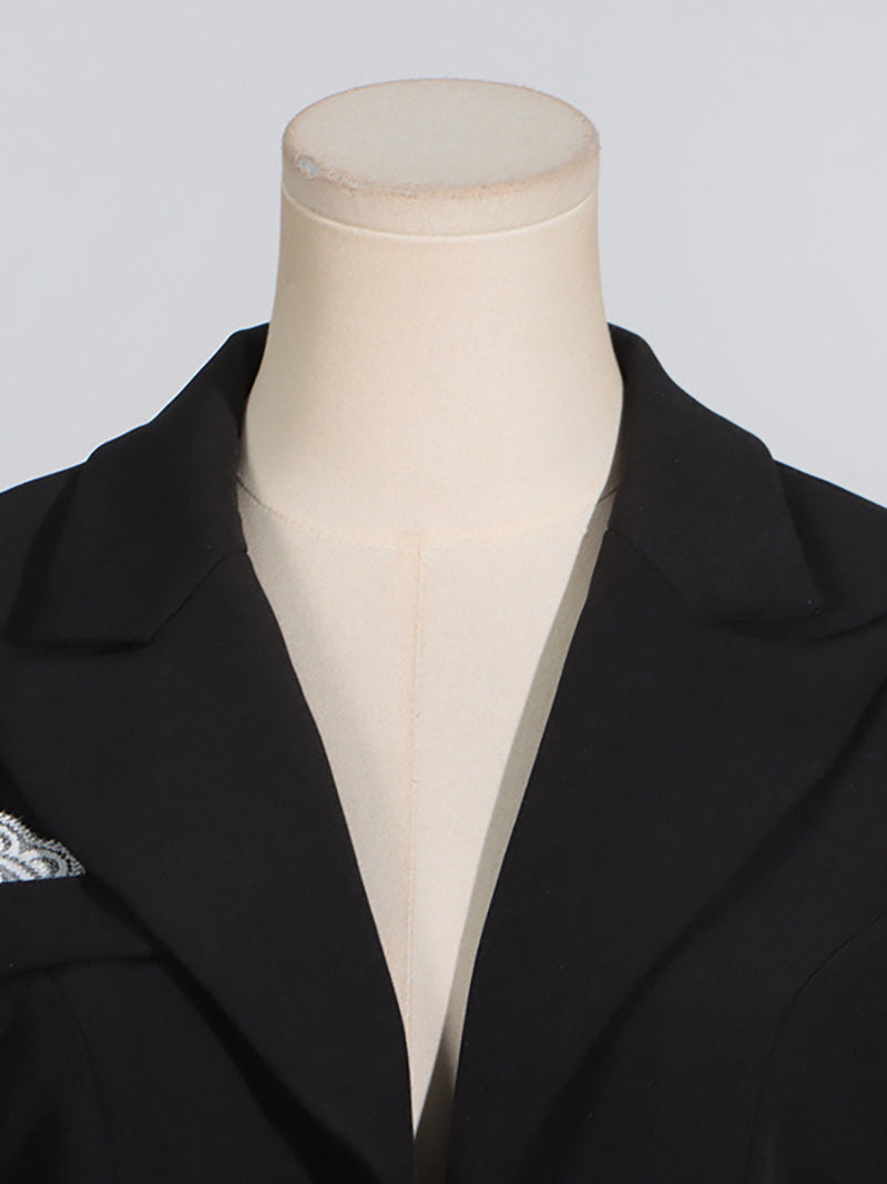 Elegant Lace Patchwork Ruffles Blazer Bodysuit