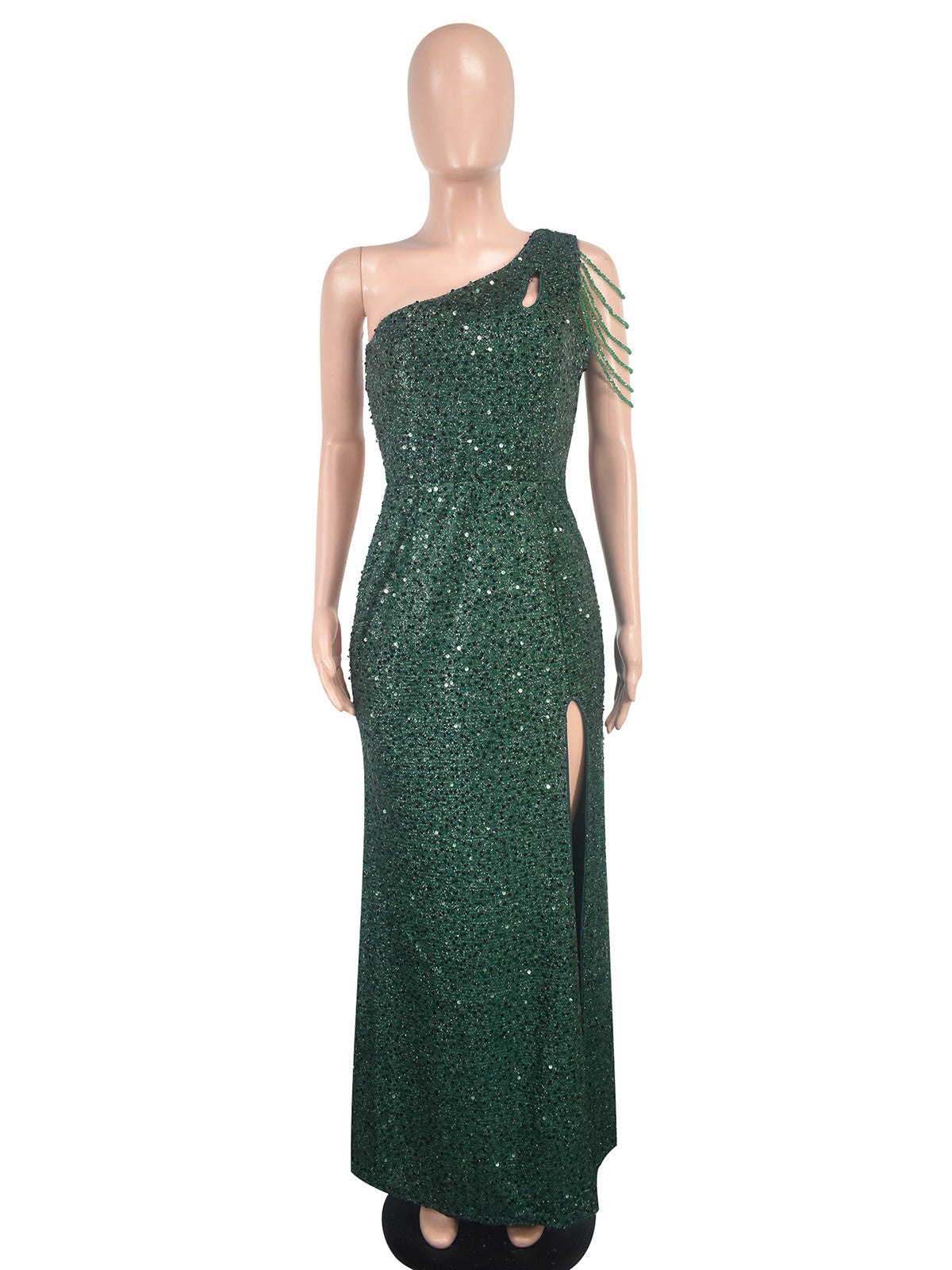 One Shoulder Sequin Sleeveless Nightclub Dress