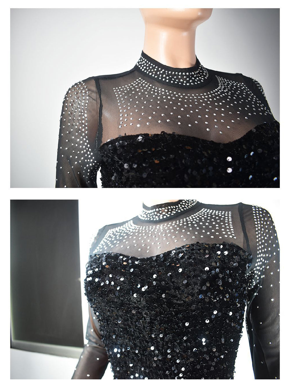 Sexy Sequin Rhinestone Mesh Party Dress
