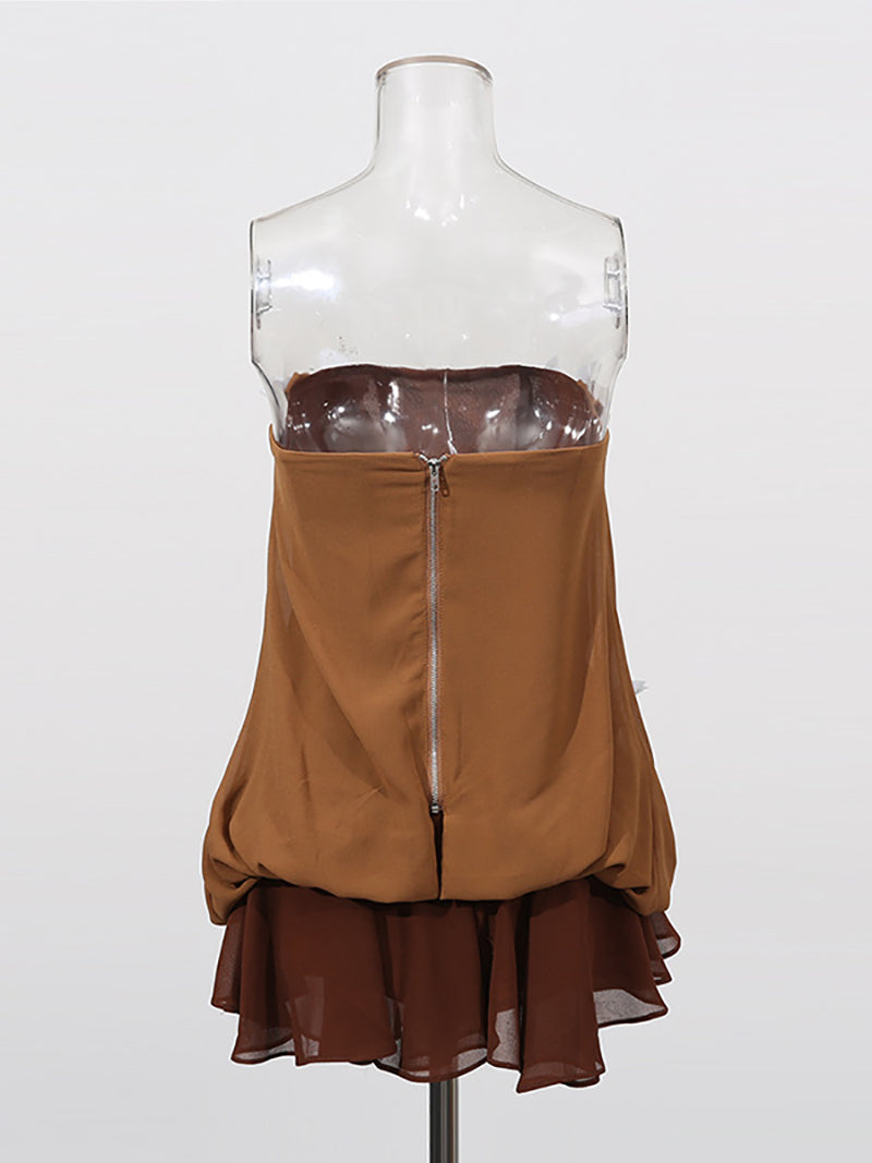 Sexy Strapless Butterfly Mesh Ruffle Mini Dress