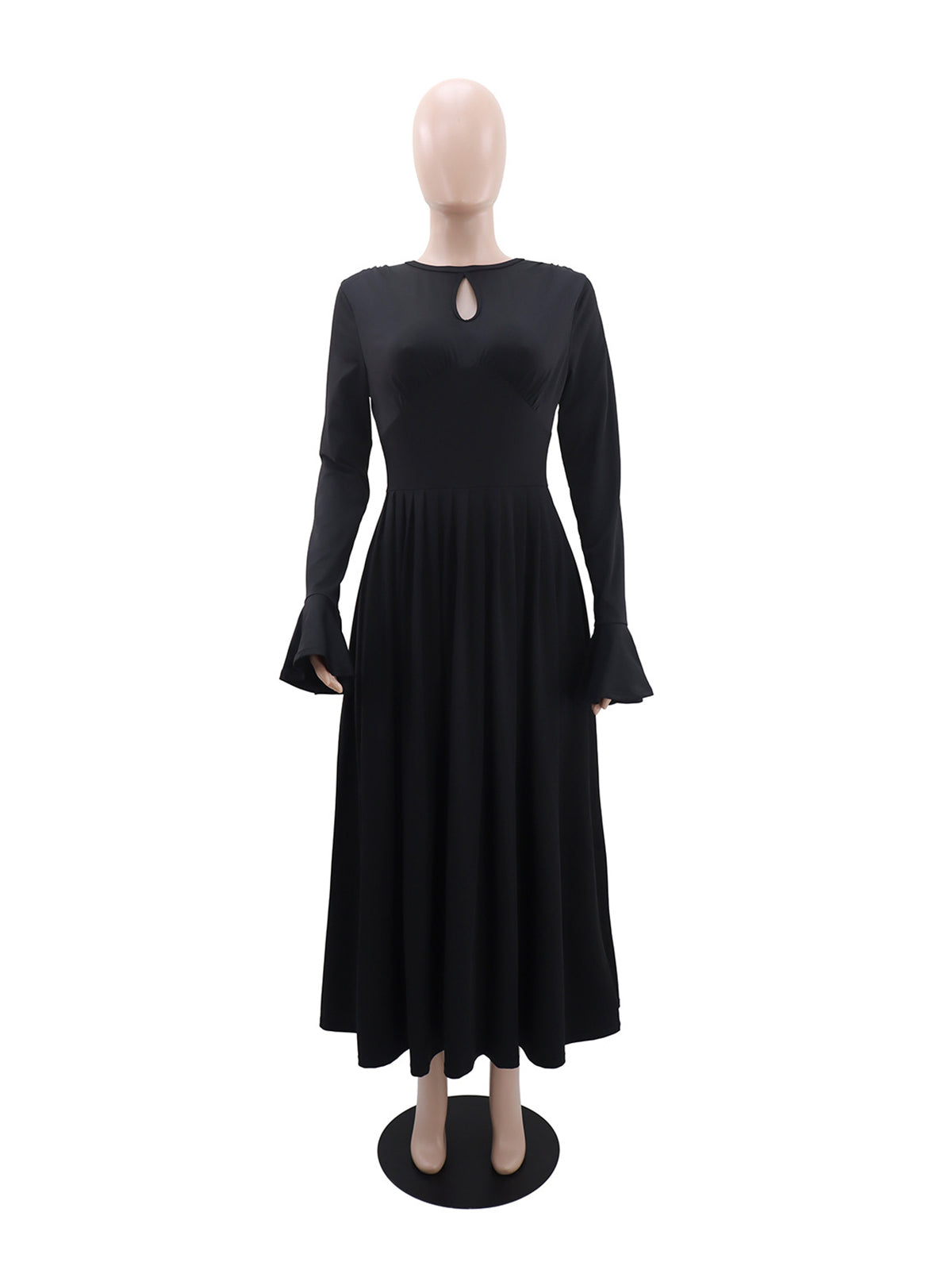 Elegant Round Collar Hollow Out High Wasit Maxi Dress