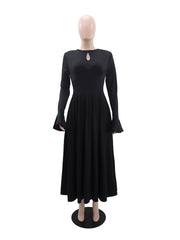 Elegant Round Collar Hollow Out High Wasit Maxi Dress