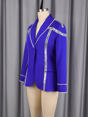 Fashion Beaded Sequin Embellishment Slim Blazer