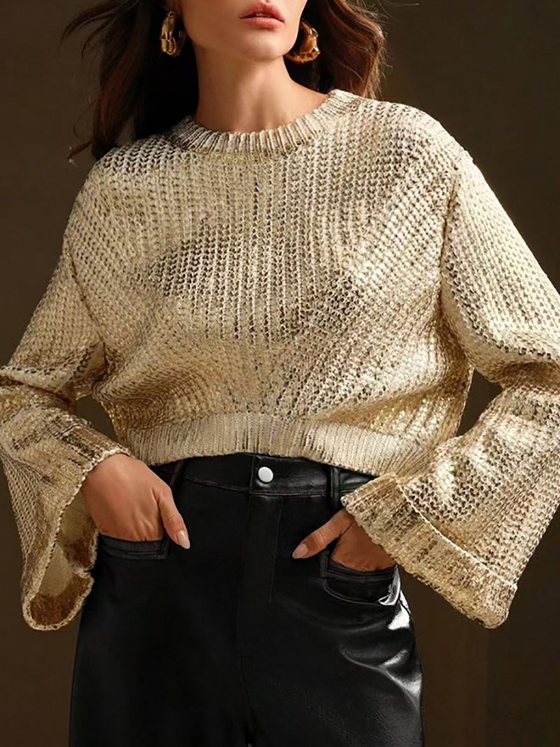 Fashion Gradient Gold Foil Sweater Knit Pullover