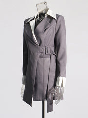 Fashion Two Tone Asymmetrical Mini A-Line Blazer