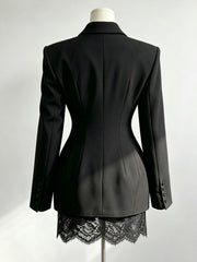 Lace Panel Padded Shoulder Blazer-boutique