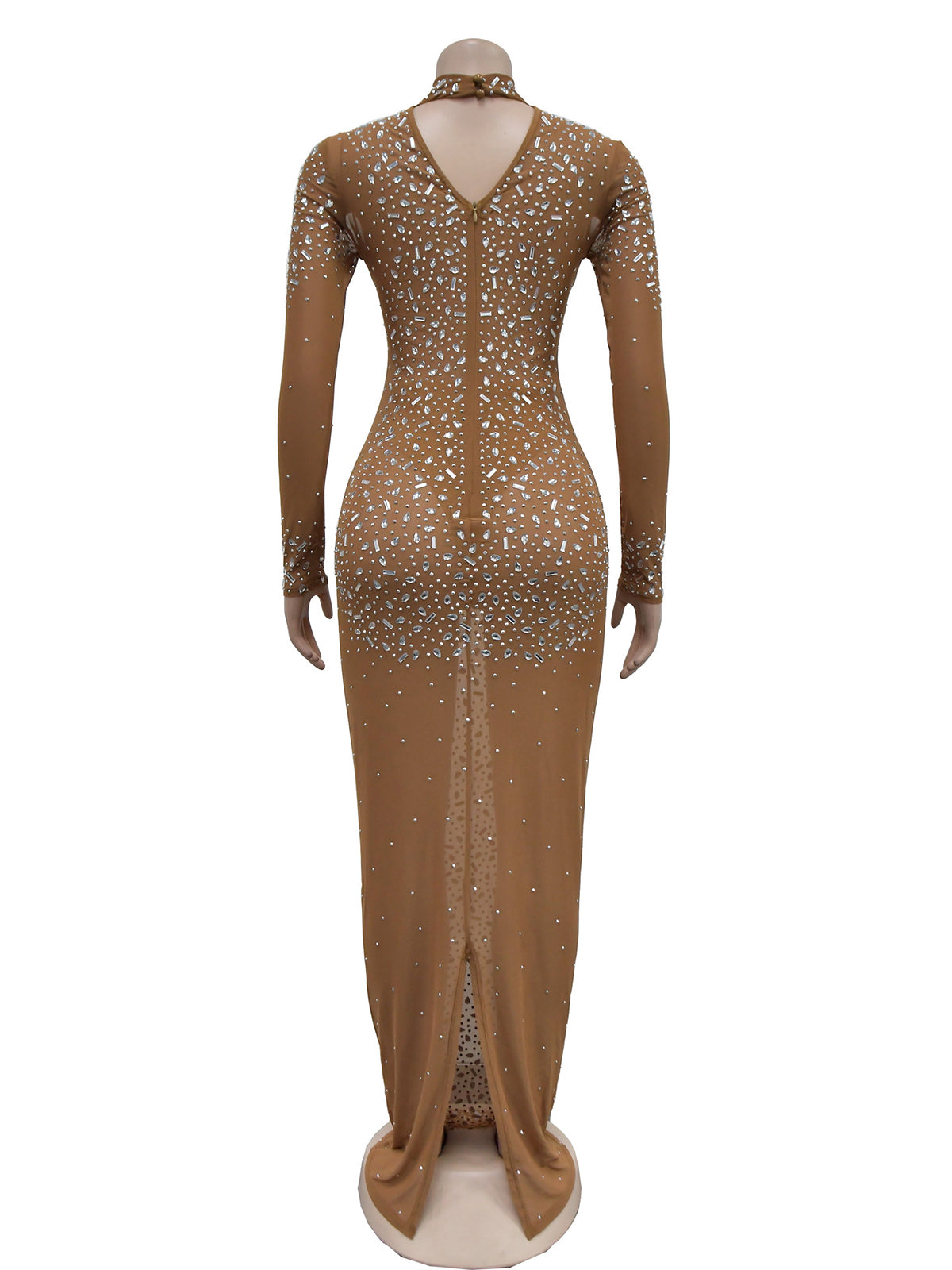 Sexy Rhinestone Sheer Mesh Evening Dress