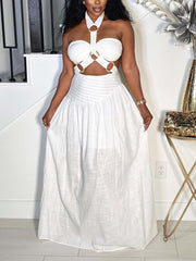 Sexy Backless Bandage Halter Tops and Maxi Skirt Set