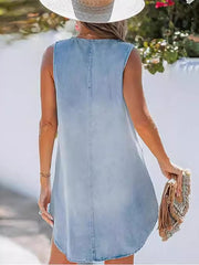 Denim V-Neck Sleeveless Mini Dress