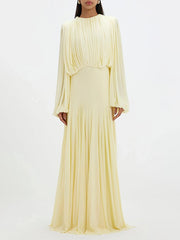 Ruched Contrast Round Neck Maxi Dress-boutique