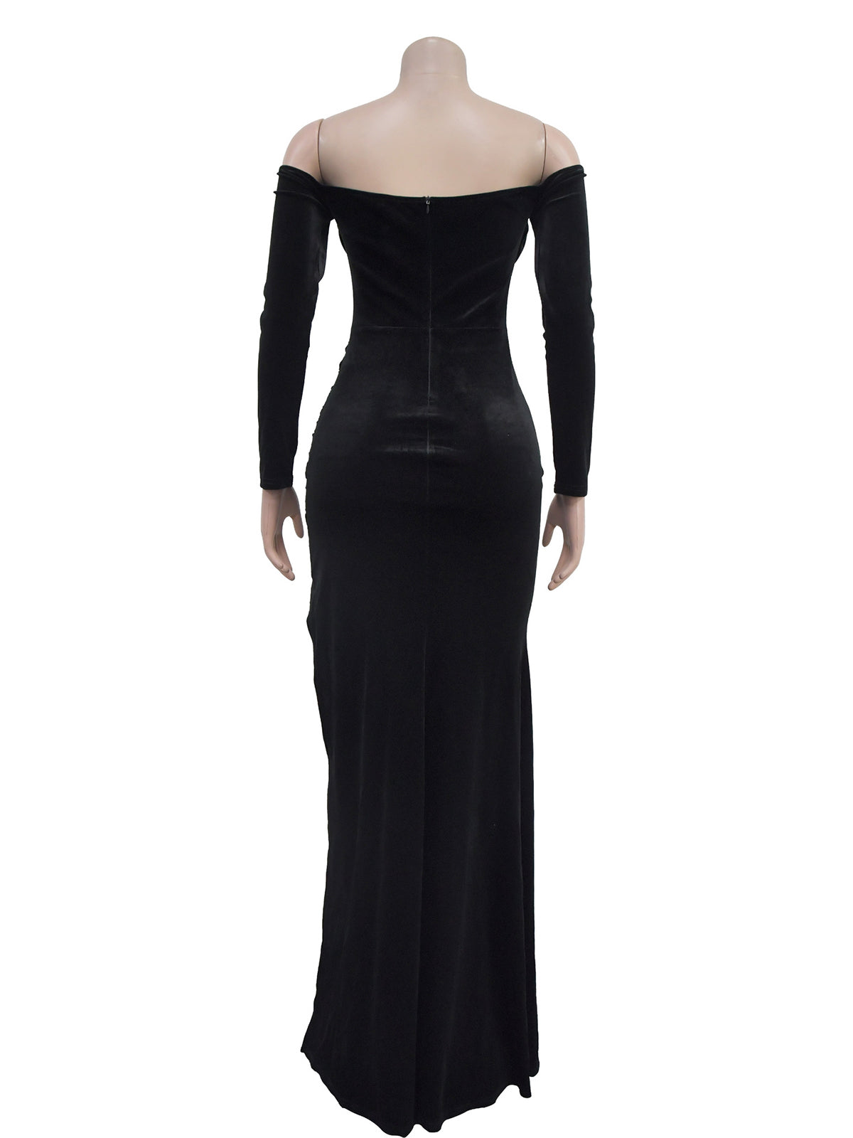 Off Shoulder Slit Mermaid Hem Velvet Gowns Maxi Dress