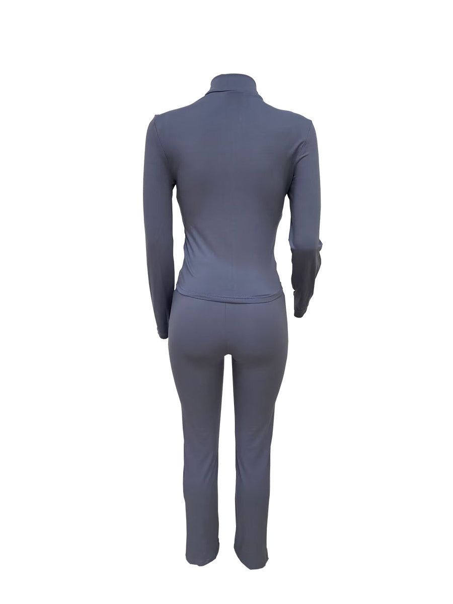 Casual Zip Up Top Slim Flared Leggings Sets