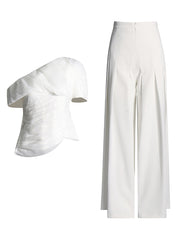 Fashion One Shoulder Pleated Slim Two Piece Suit
