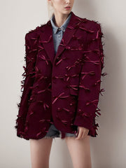 Spliced V-Neck 3D Bow Long Sleeved Blazer Jacket