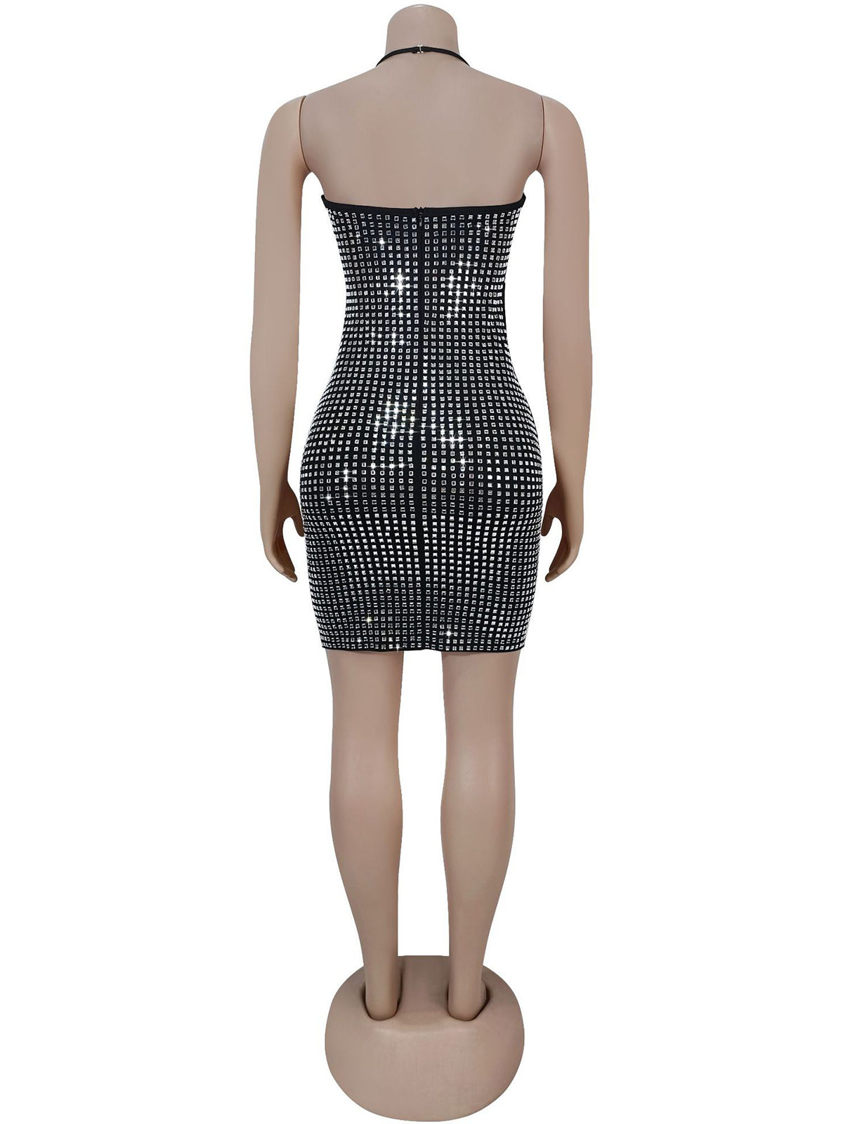 Sexy Rhinestone Embellished Halter Mini Dress