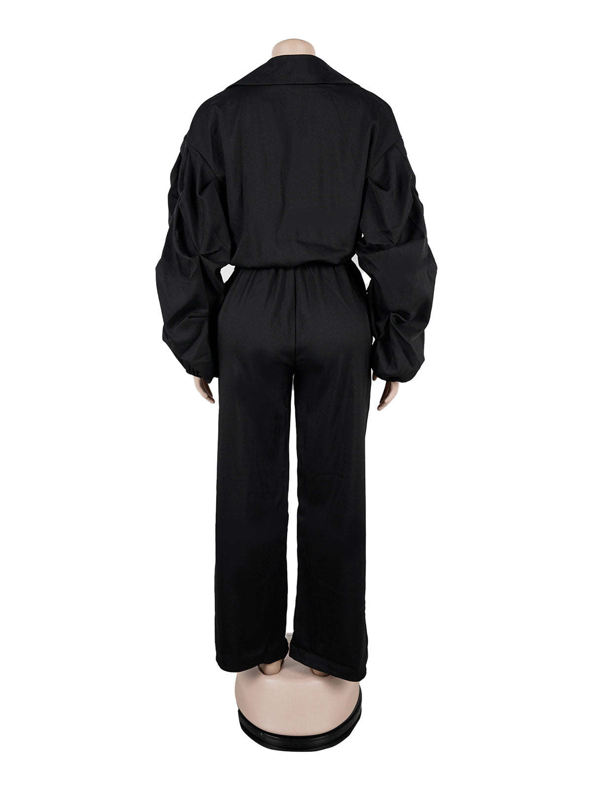 Turn-down Collar Pleated Sleeve Straight Pants Set
