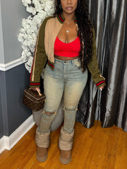 Round Collar Print Knit Cardigan Sweater