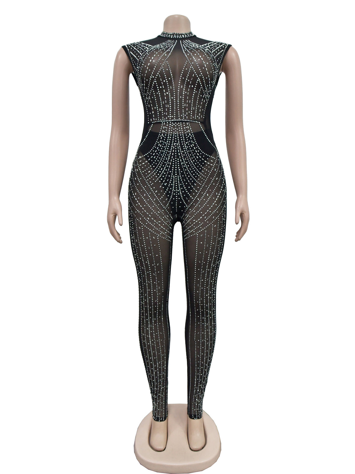 Sexy See through Rhinestone Club Jumpsuit