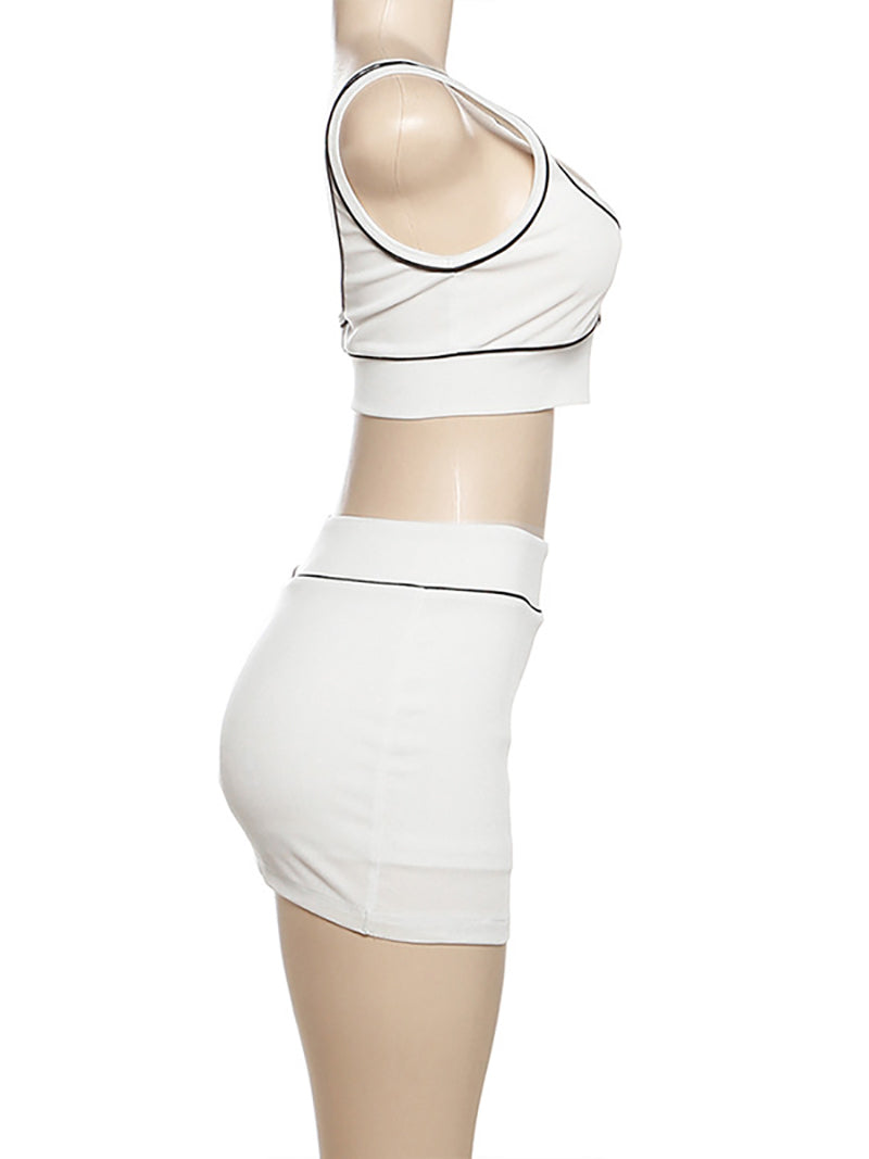 Sexy Crop Vest Mini Skirt Sports Casual Two Pieces Set