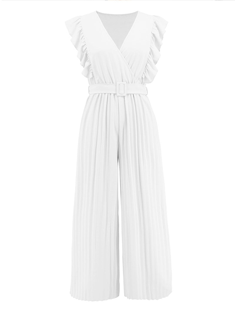 Casual Sleeveless Ruffles Slim Wide Leg Jumpsuit