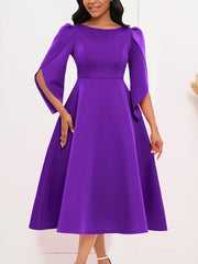 Elegant Round Neck Patchwork Slim Party Dress