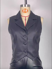 Solid PU Leather Button Front Vest Jacket