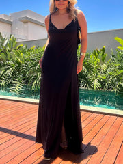 Casual Backless Ruffle High Split Maxi Dress