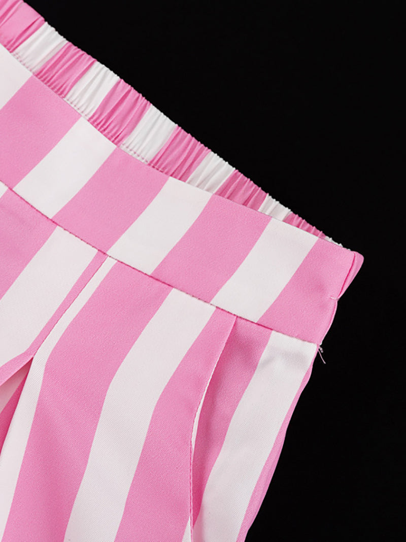 Striped Short Sleeve Top and Pants Casual Set