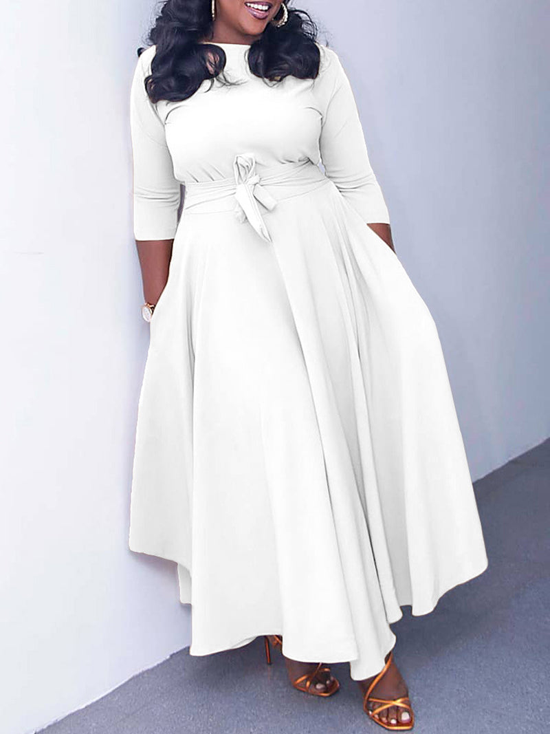 Elegant Round Neck Bandage Casual A Line Dress