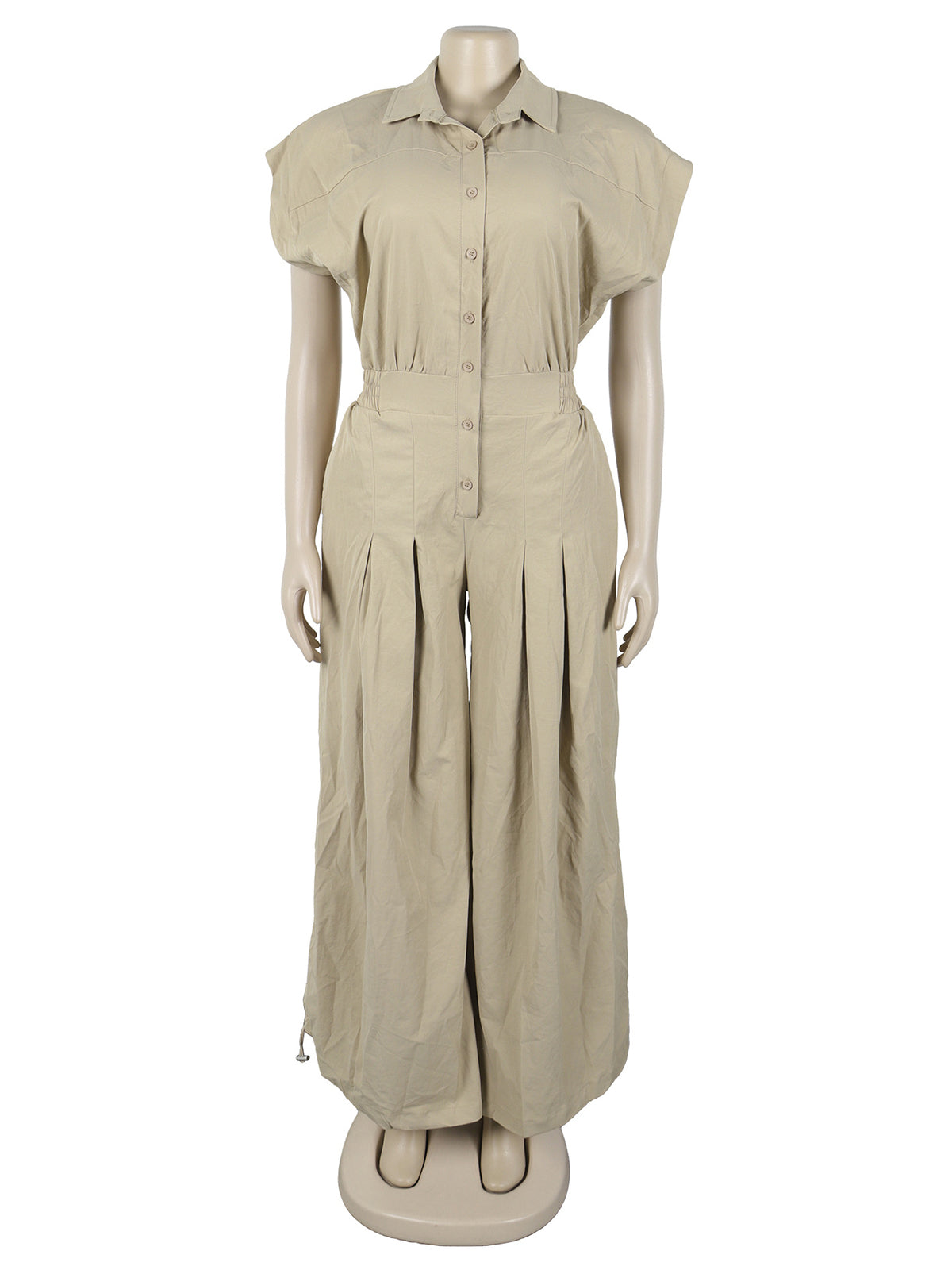 Casual Sleeveless Button Down Cinched Waist Jumpsuit
