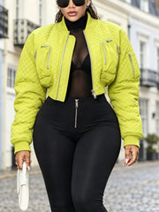 Diamond Quilted Cropped Zip Jacket