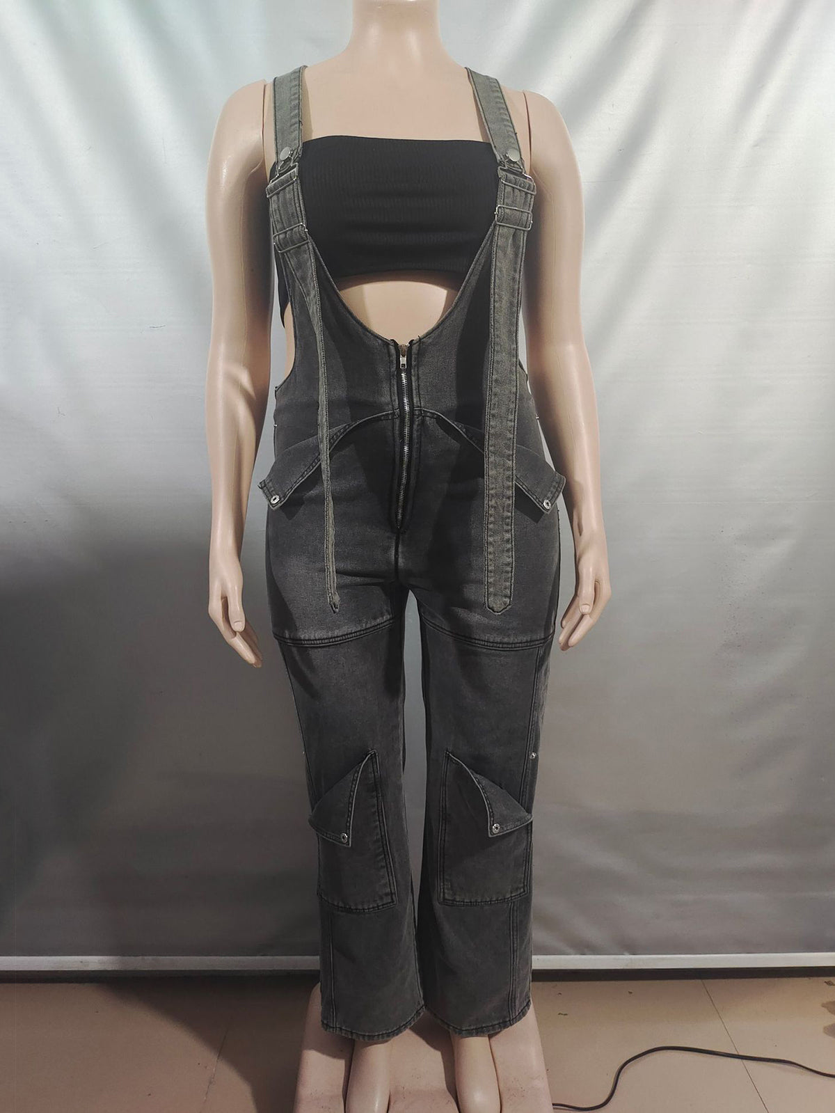 Fashion Casual Zipper Loose Denim Jumpsuits