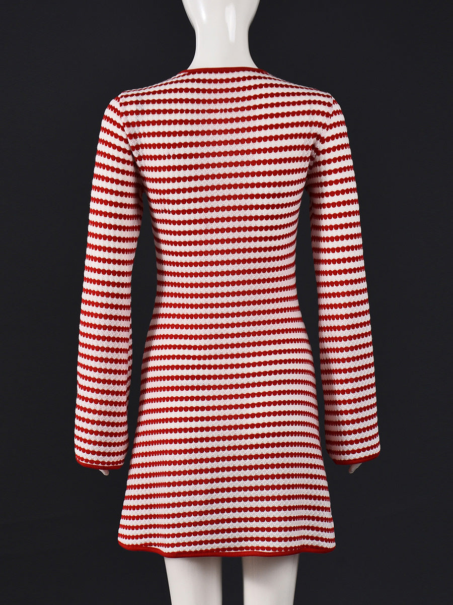 Fashion Round Neck Stripe Slim Mini Dress