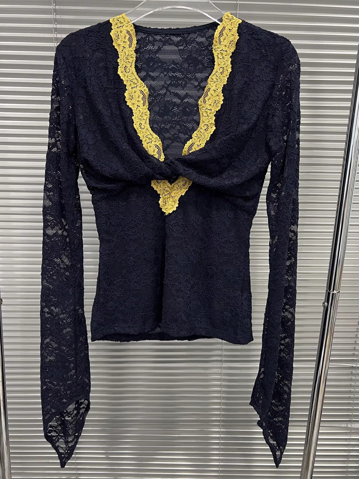 Sexy V Neck Lace Trim Slim Shirt Top