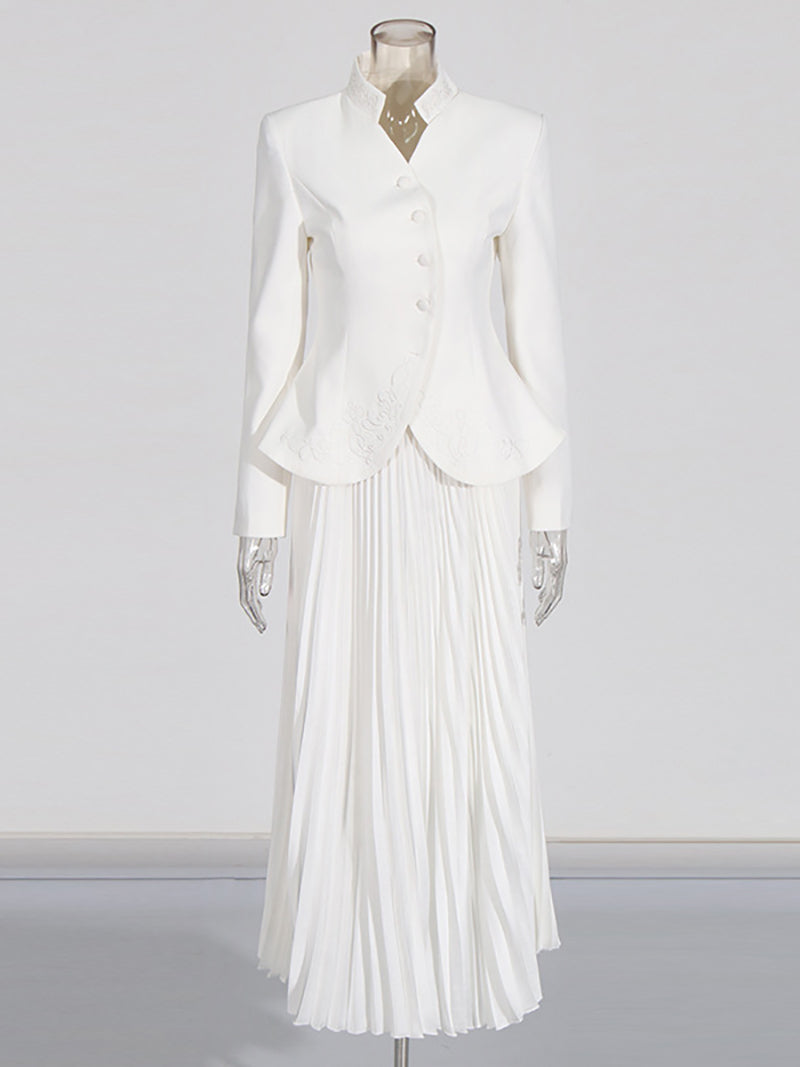 Fashion Slim Blazer Pleated Skirt Two-Piece Set