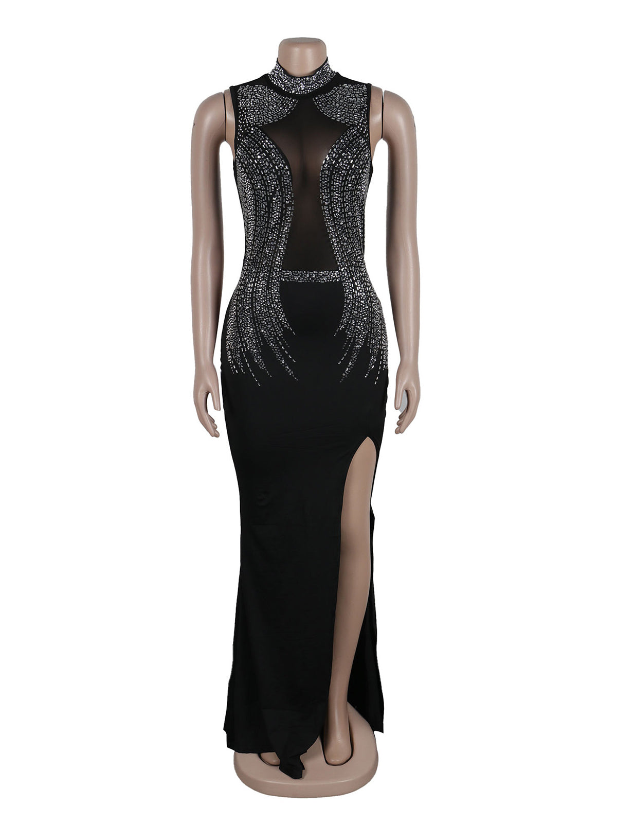 Rhinestone Sheer Mesh Sexy Dress