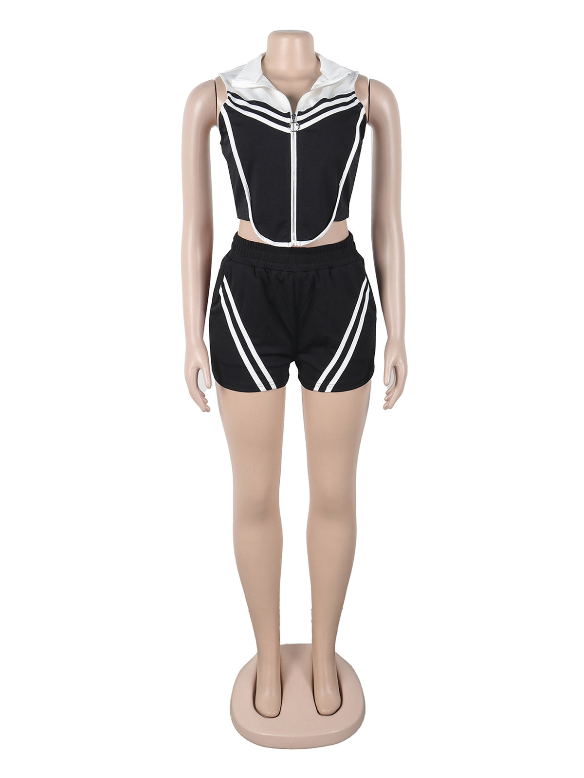 Casual Stripe Patchwork Sleeveless Top Shorts Sets