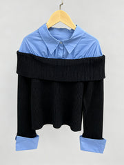 Casual Layered-Effect Ribbed Knit Sweater