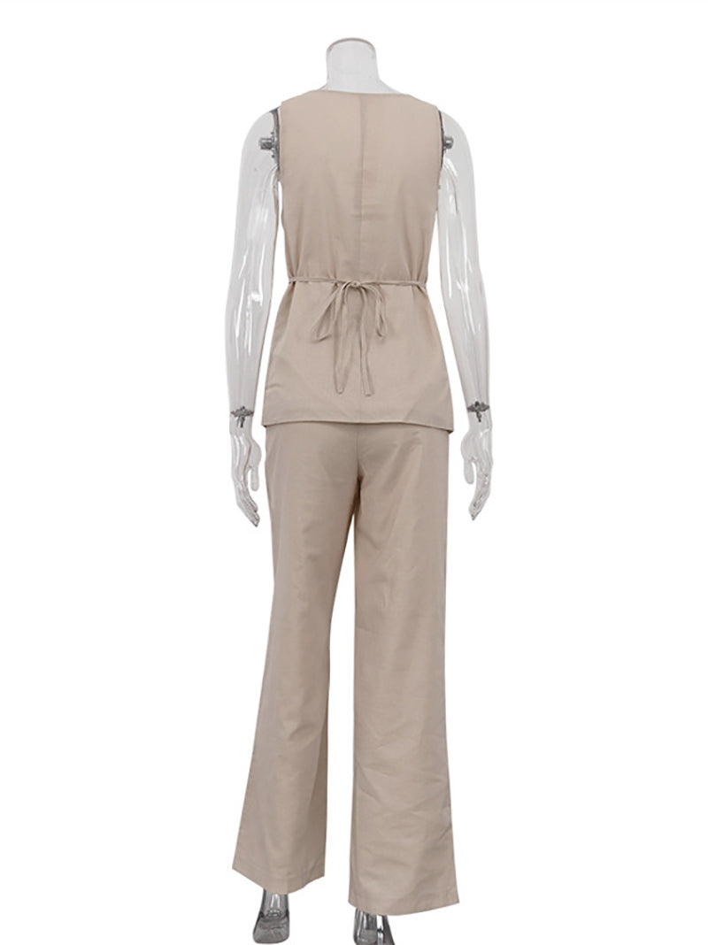 Fashion Sleeveless Vest Wide Leg Pants Set