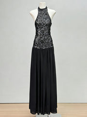 Elegant Sequined Halter Sleeveless Maxi Dress