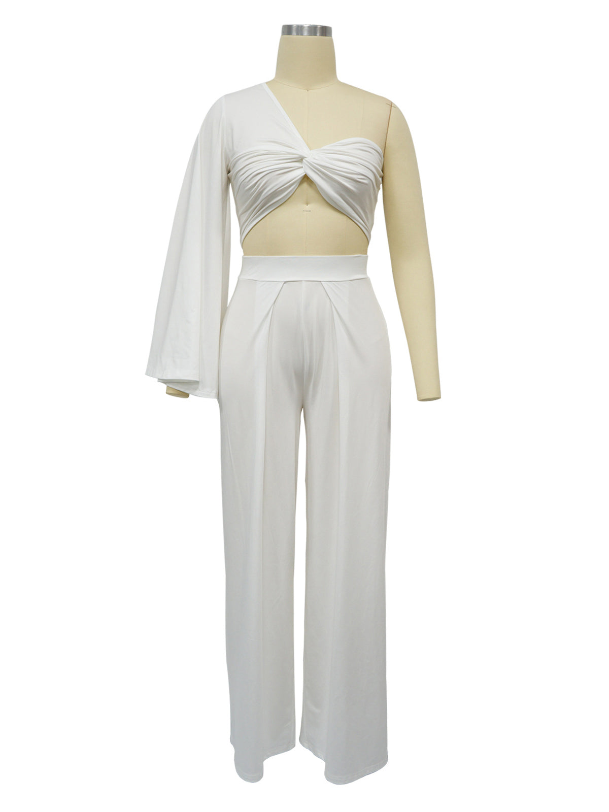 Elegant Solid Patchwork One Shoulder Fold Two Piece