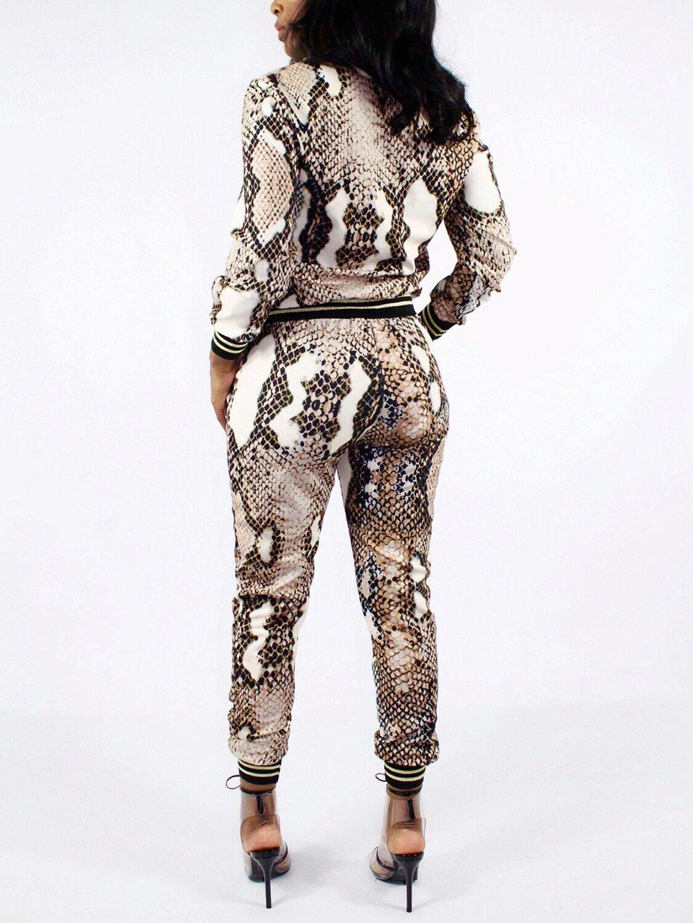 Fashion Snake Print Long Sleeve Pants Suit