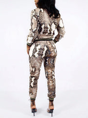 Fashion Snake Print Long Sleeve Pants Suit