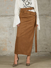 Casual Asymmetrical Double Belted Midi Skirt