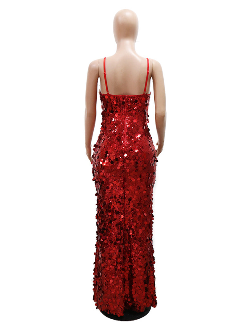 Beading Sequin V Neck Party Club Maxi Dress