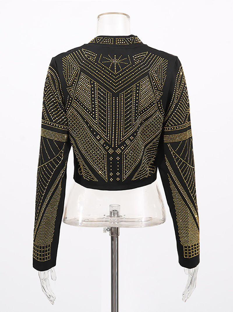 Fashion Rhinestone Embellishment Cropped Jacket