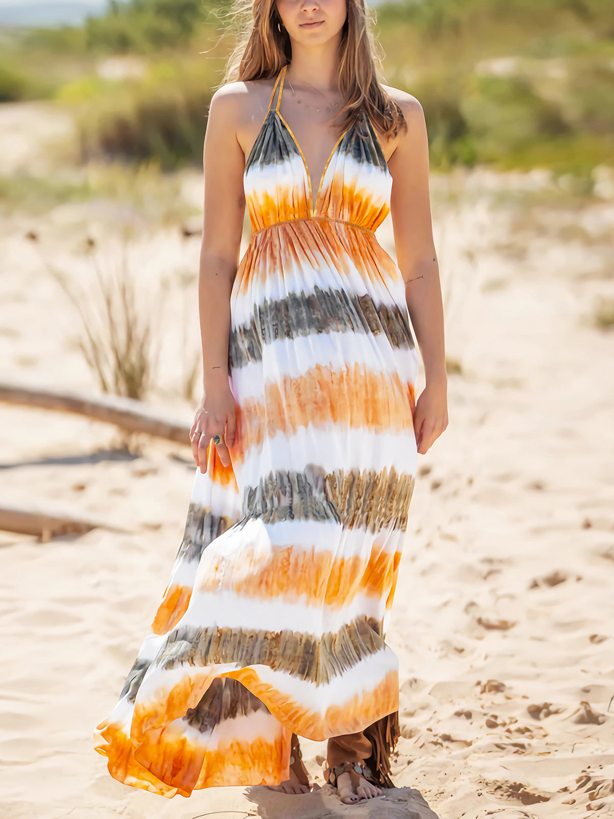 Sexy Tie-Dye Halter Backless Beach Dress