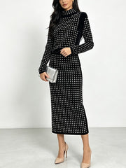 Rhinestone High Neck Top and Straight Skirt Set-boutique