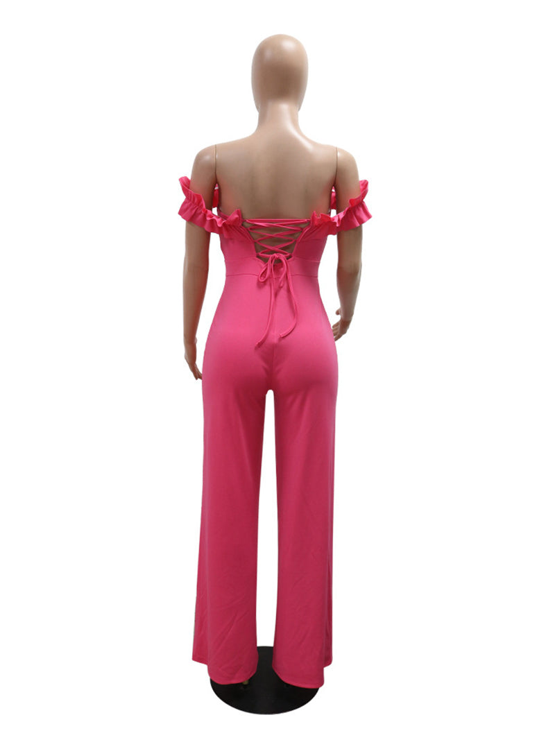 Newest Solid Color Off Shoulder Wide Leg Jumpsuit