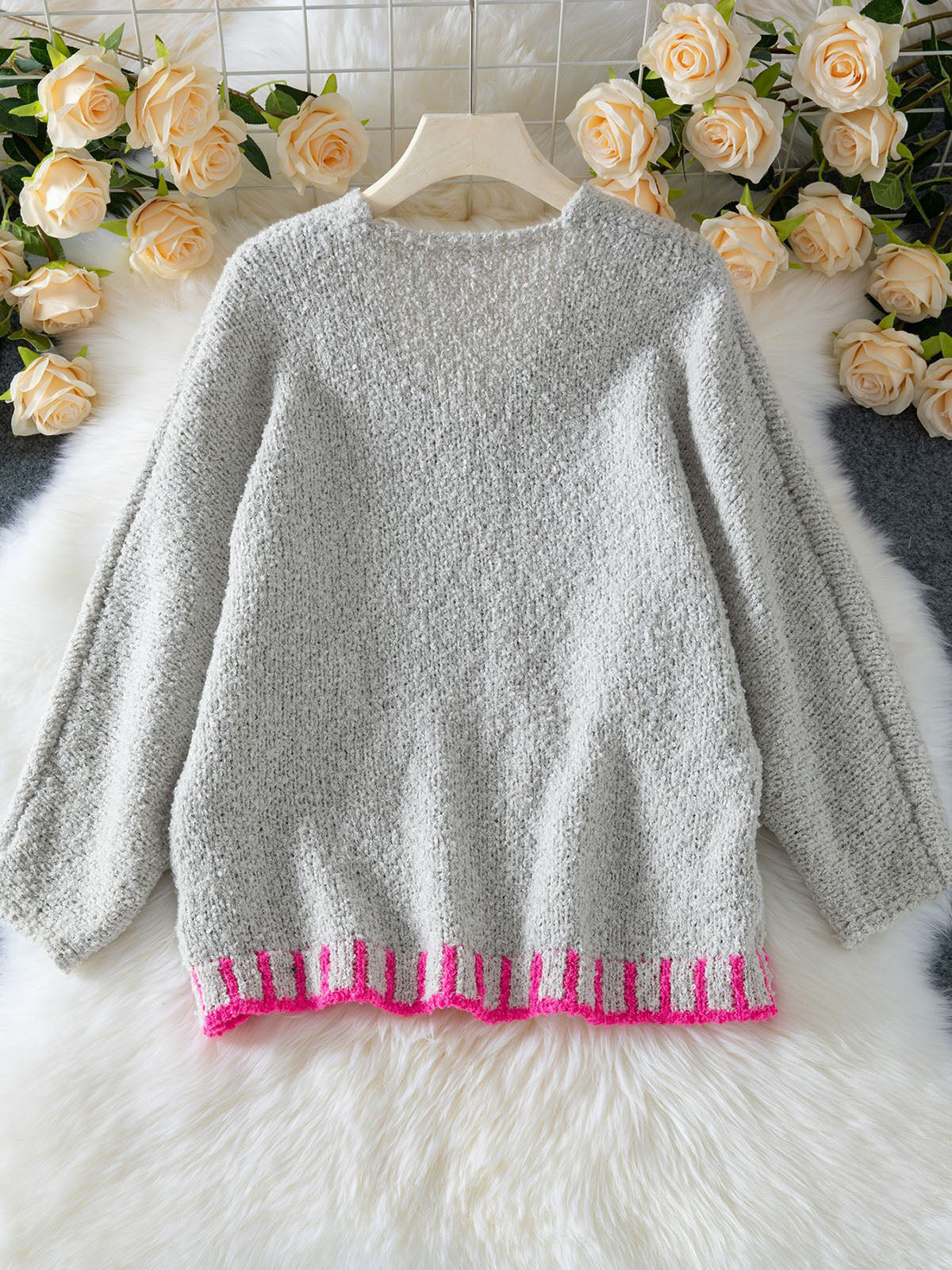 Warm Texture Star Pattern Contrast Color Loose Sweater
